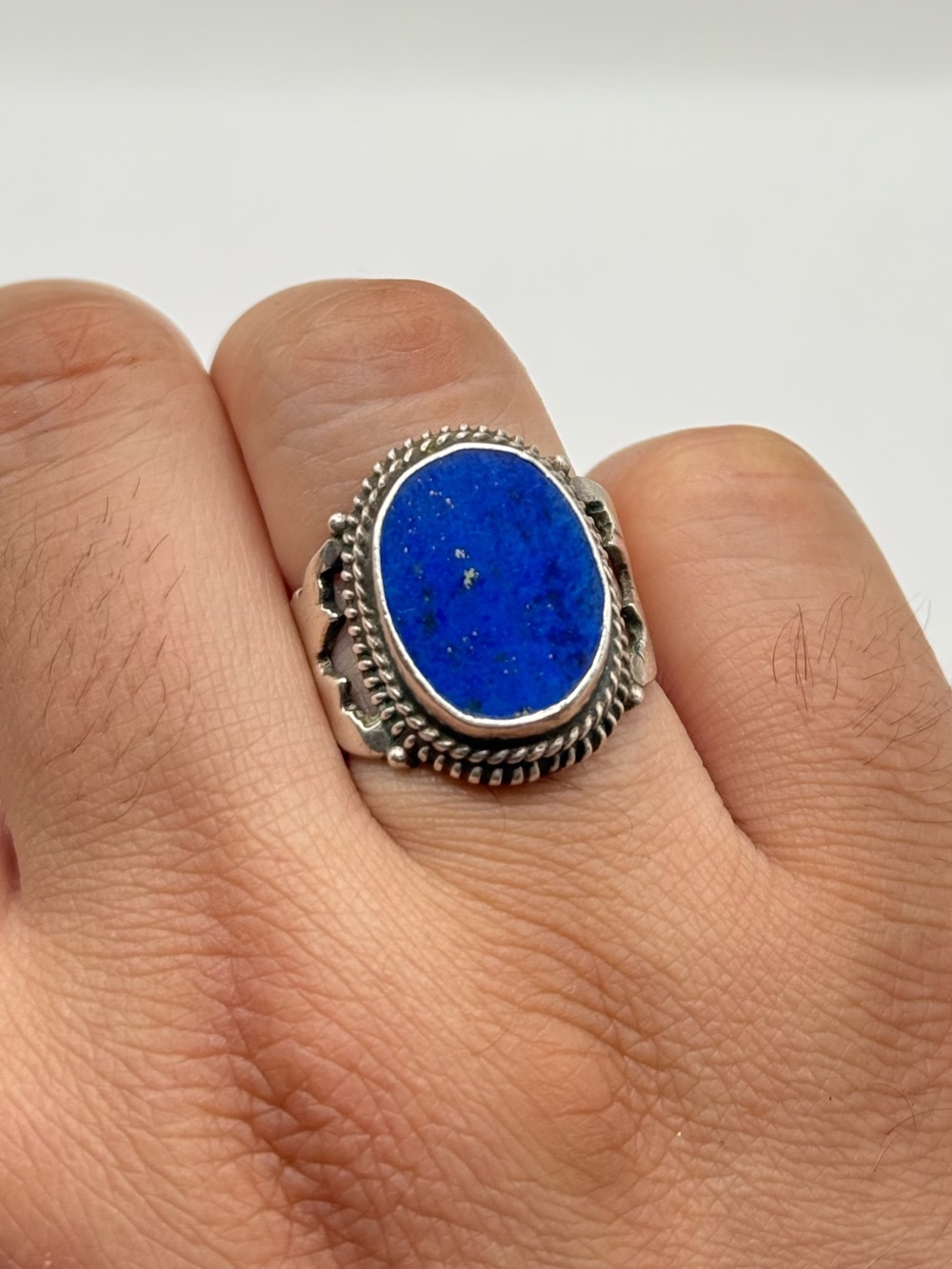 Lapis Blue Stone Silver Ring size 7.3